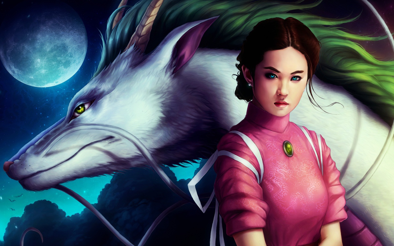 Девушка с белым драконом фэнтези Унесённые призраками