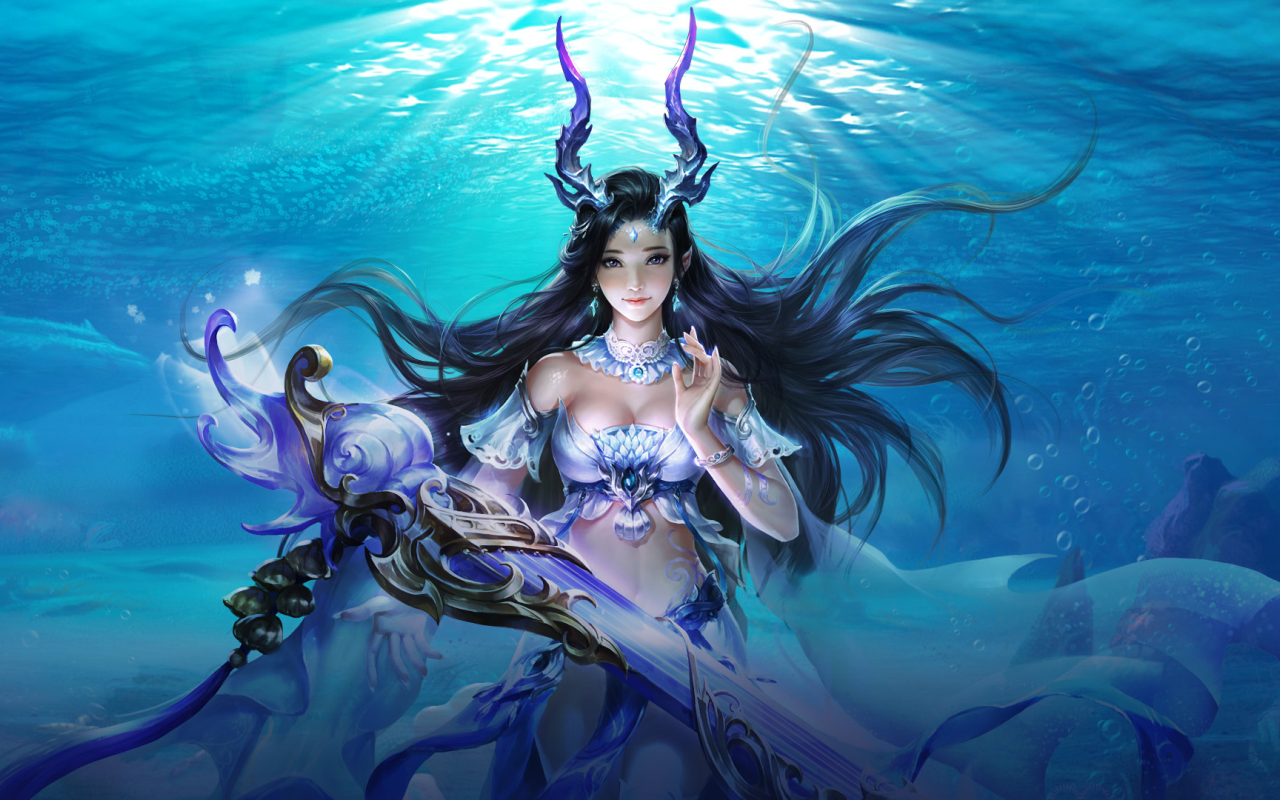 Девушка русалка под водой, фэнтези