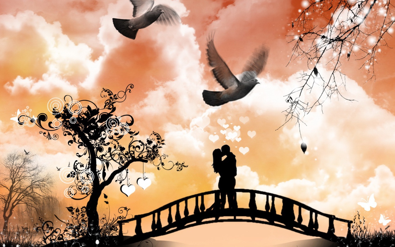 Влюбленная пара на мосту 