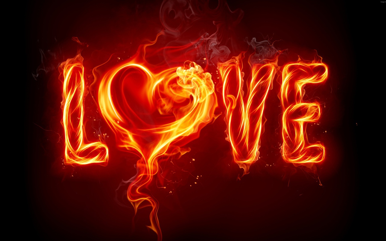 Огненная надпись любовь на черном фоне