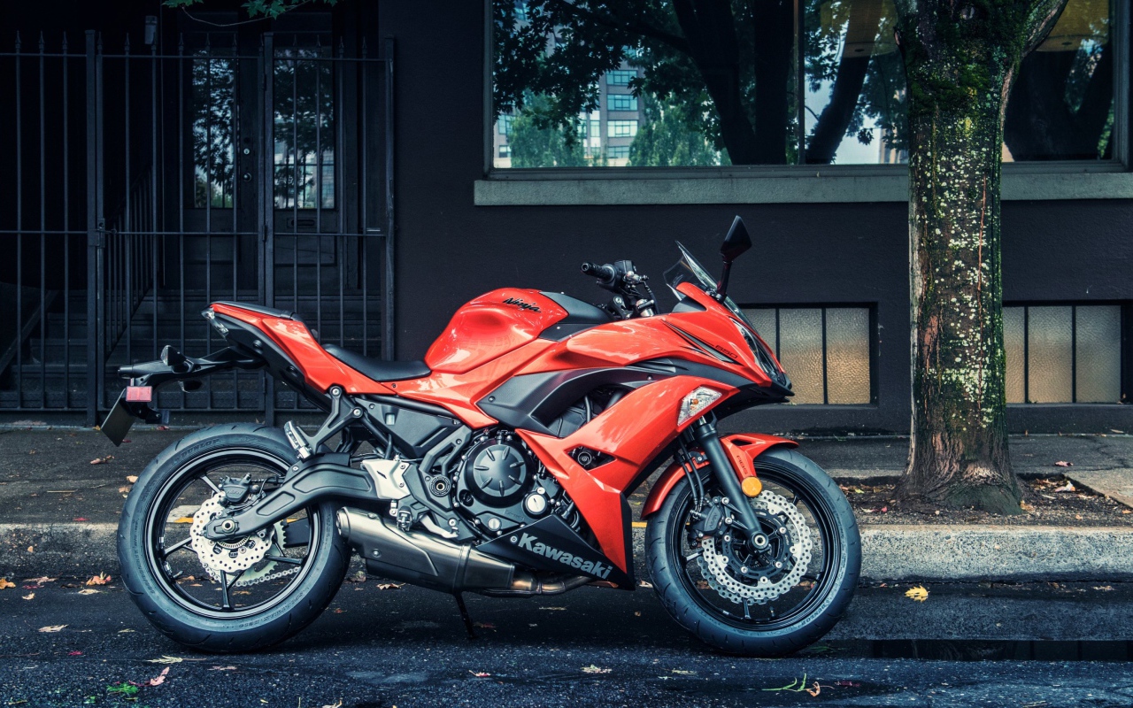 Красный мотоцикл Kawasaki Ninja 650R 