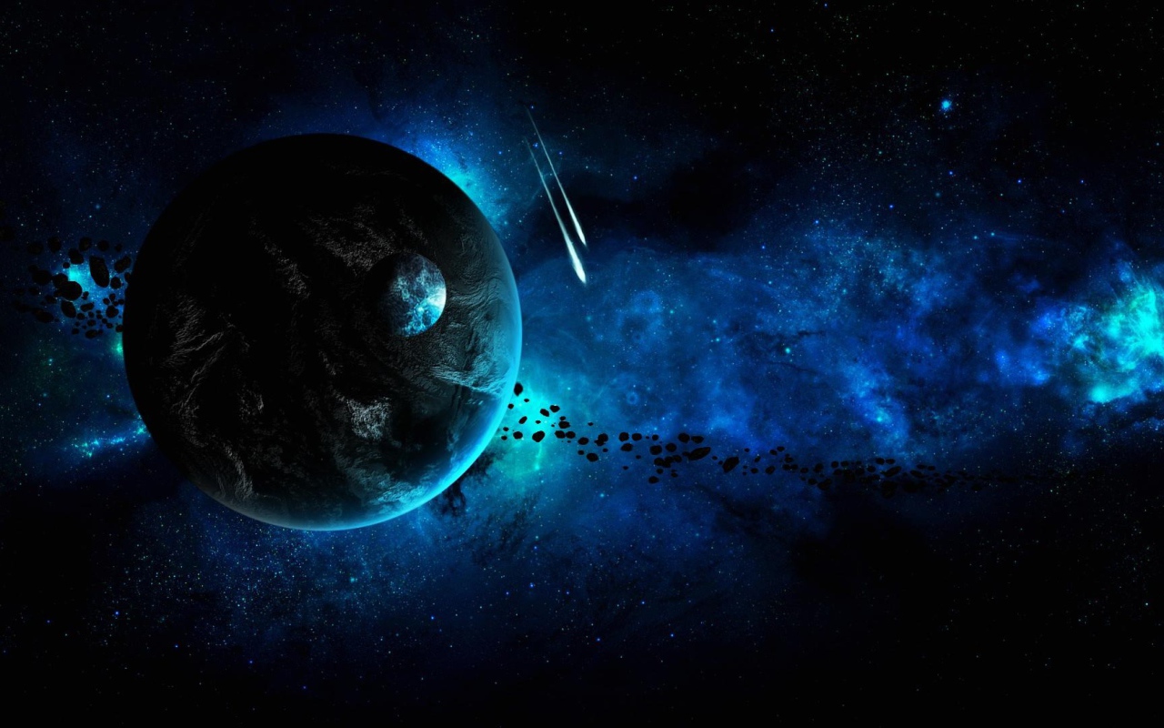 Планеты и метеоритный дождь в звездной галактике 