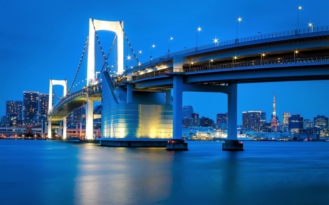 Big beautiful bridge in the evening, Tokyo. Japan