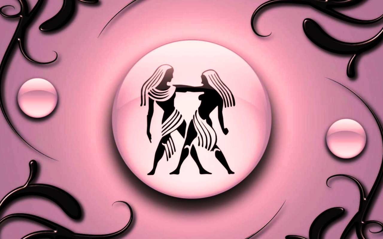 Gemini on a pink background with black ornament Desktop wallpapers 1280x800