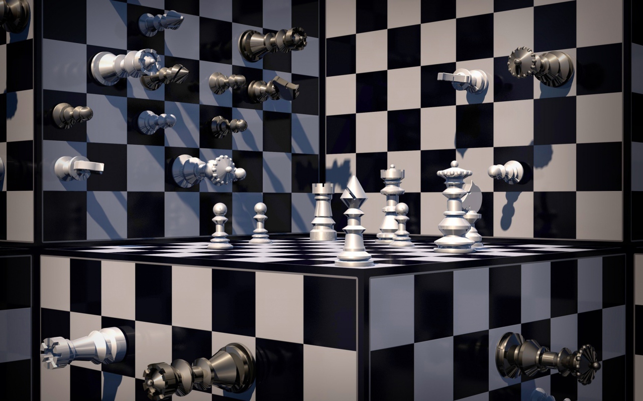 Шахматы на черно-белой шахматной доске 3д графика