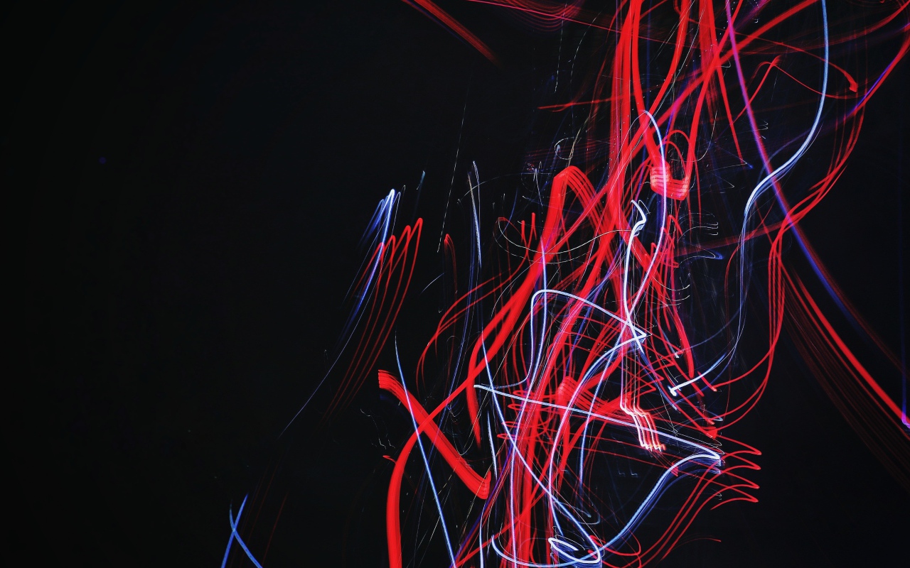 Красные и синие волны на черном фоне, 3д  графика