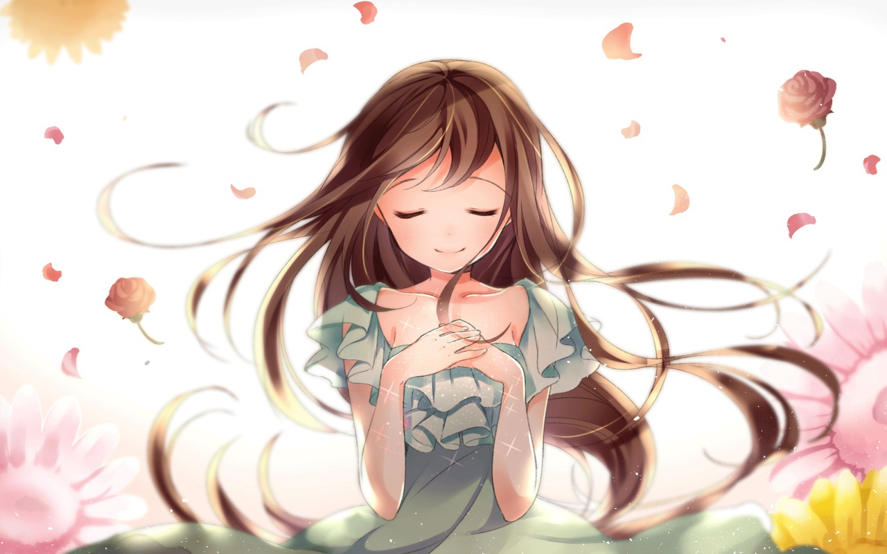 Beautiful anime girl with closed eyes