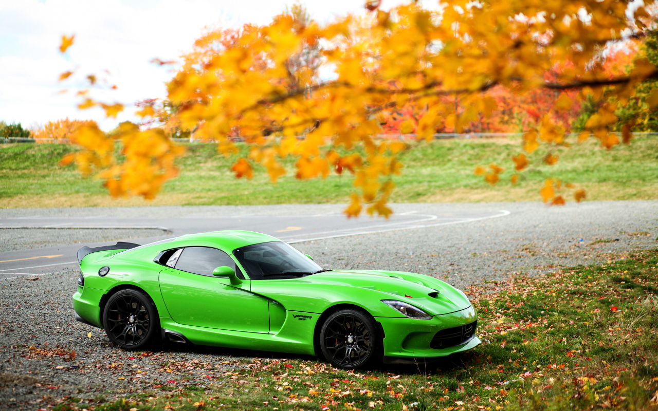 Зеленый спортивный автомобиль  Dodge Viper GTC