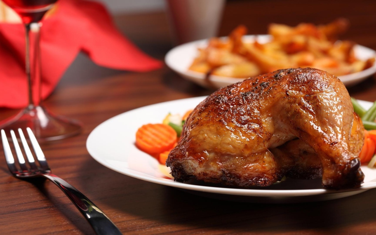 Жареные куриные окорочка на белой тарелке 