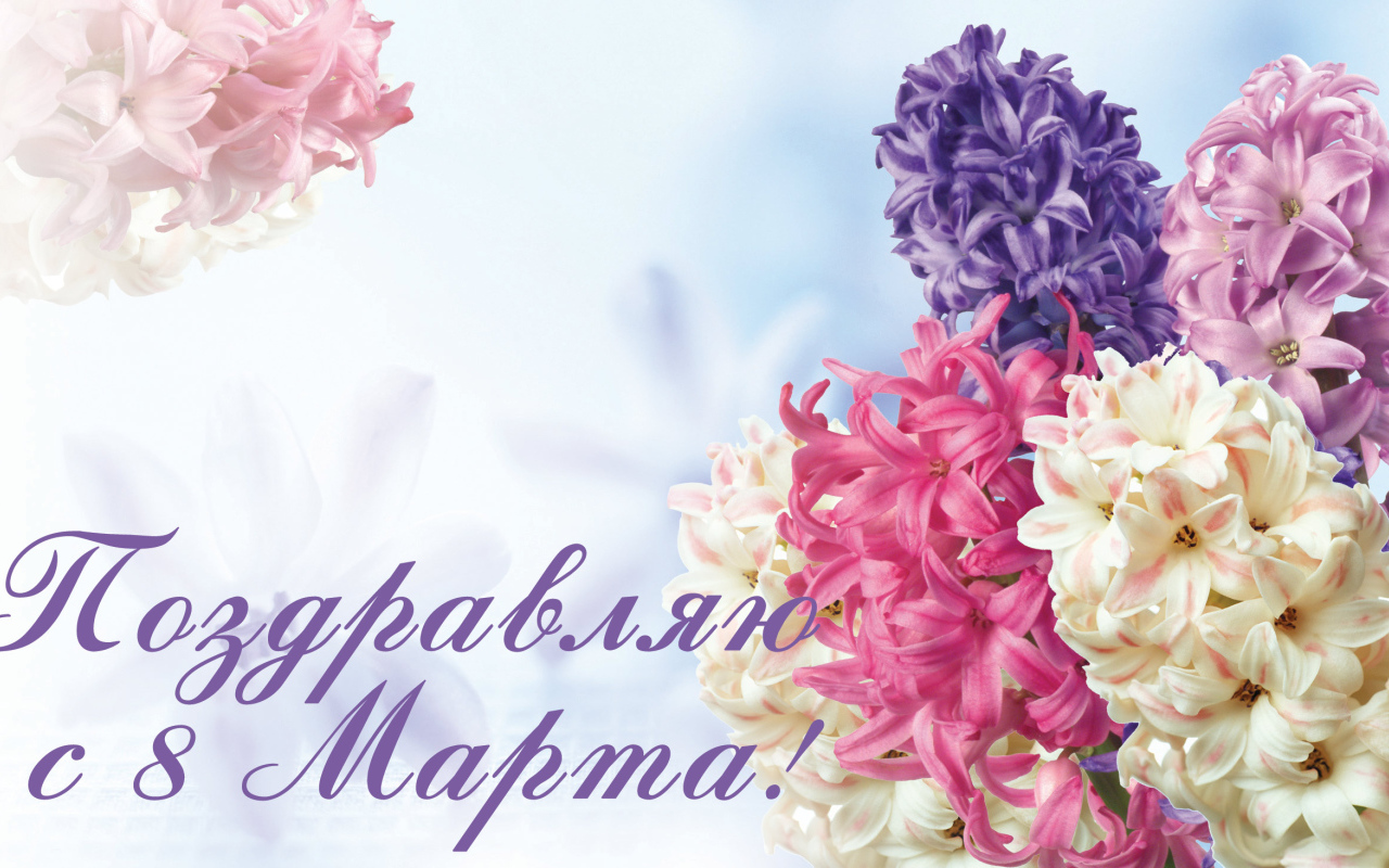 Открытка с весенними цветами гиацинтами на 8  марта
