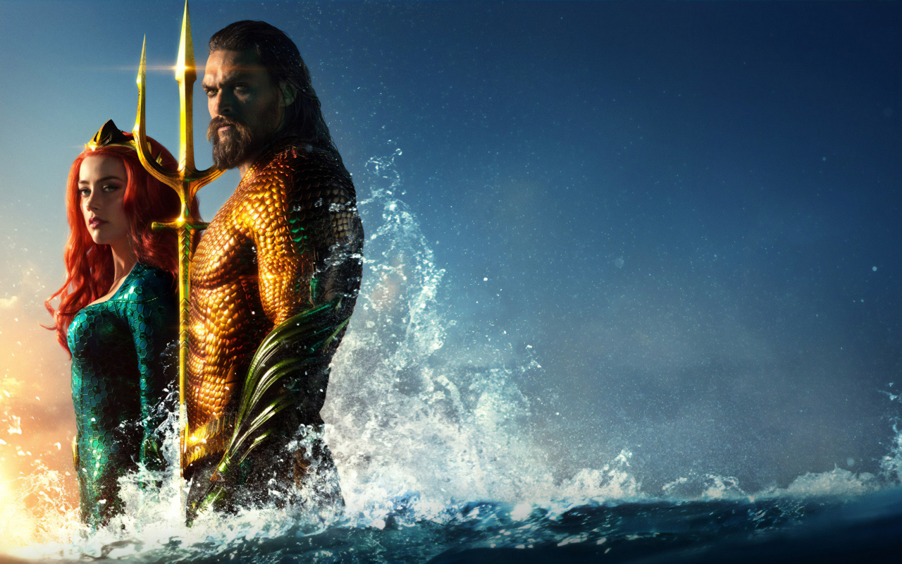 Actor Jason Momoa and actress Amber Heard in the movie Aquaman