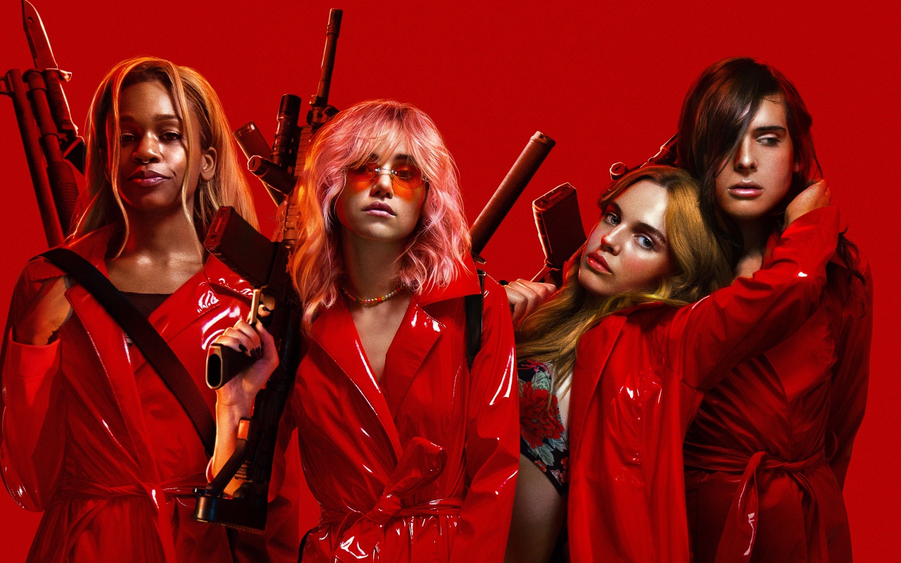 Постер фильма Нация убийц, 2018 на красном фоне