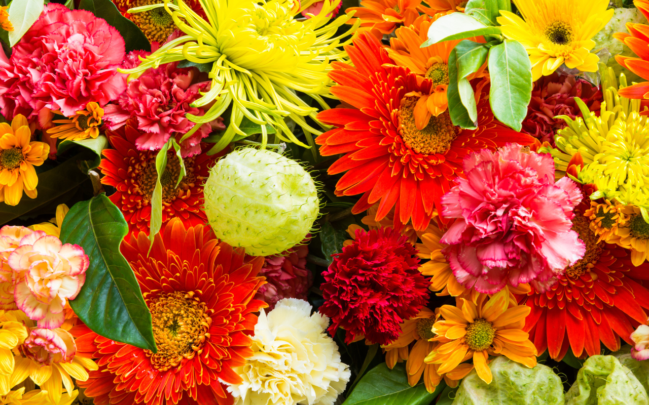 Красивый разноцветный букет из разных цветов 