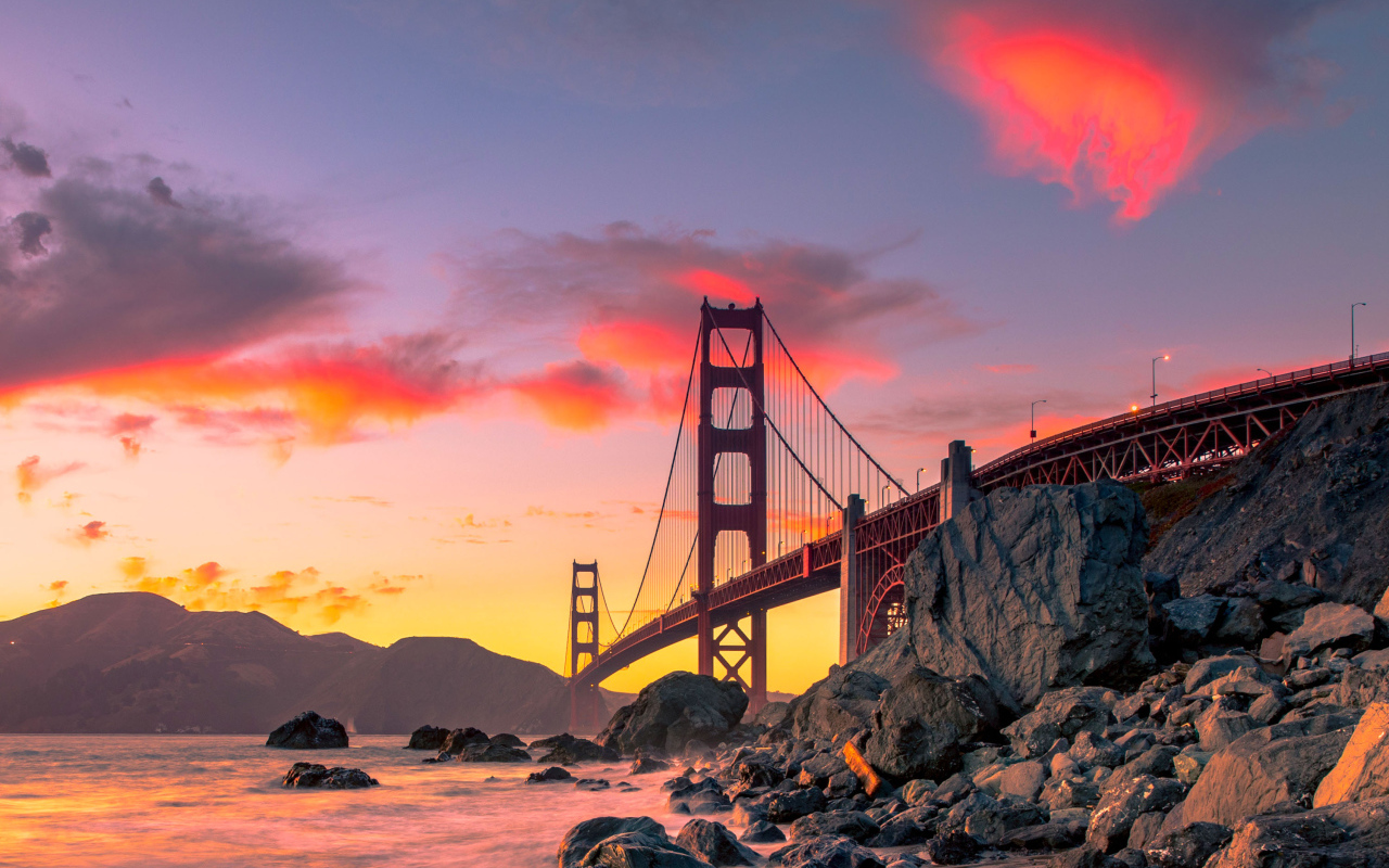 The Golden Gate Bridge against the background of a beautiful sky in San Francisco, California. USA