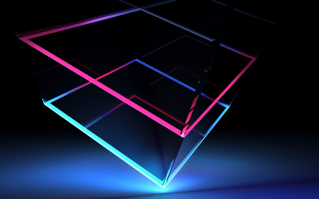 Неоновые 3д кубы на синем фоне