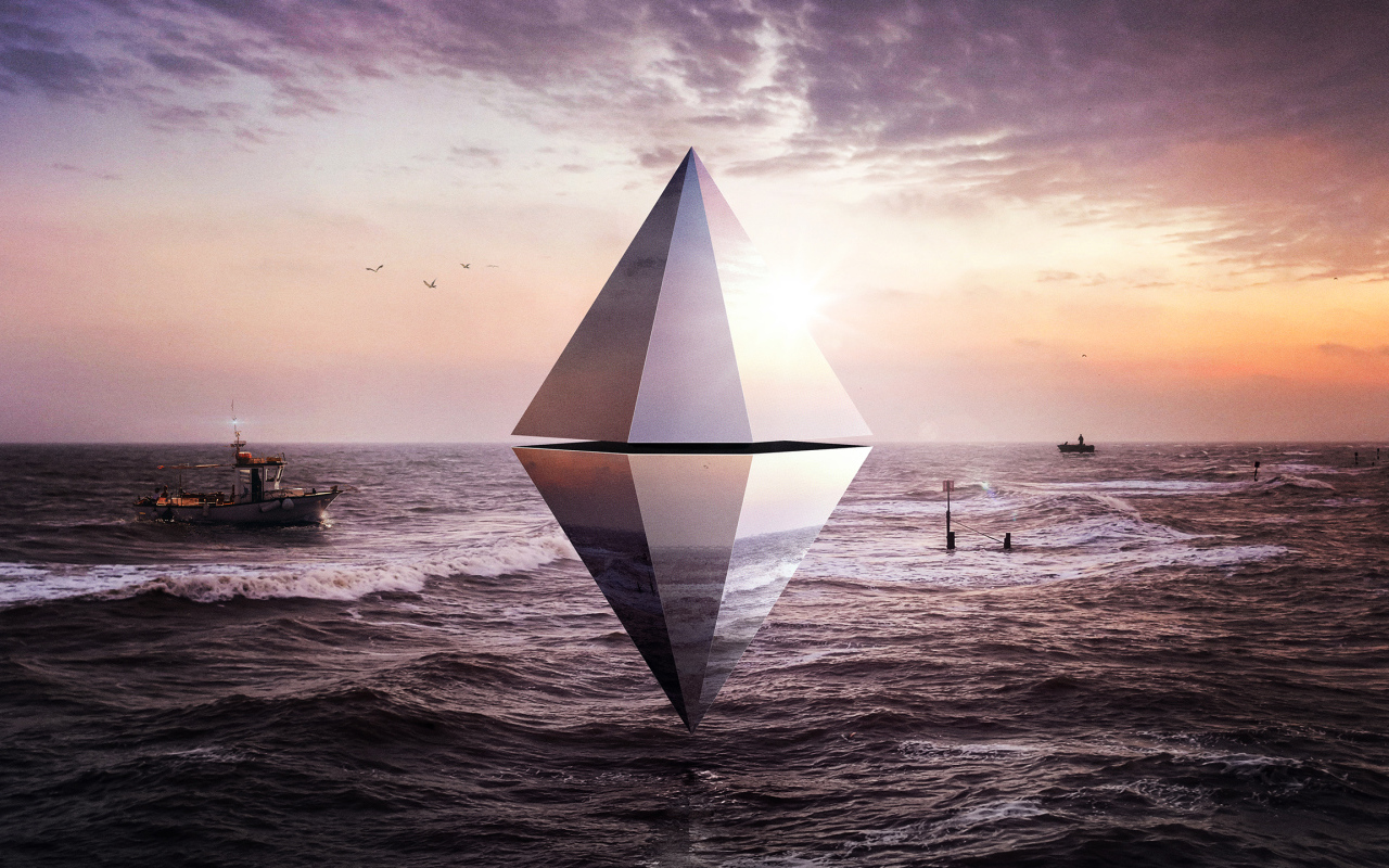 Пирамида 3д над океаном 