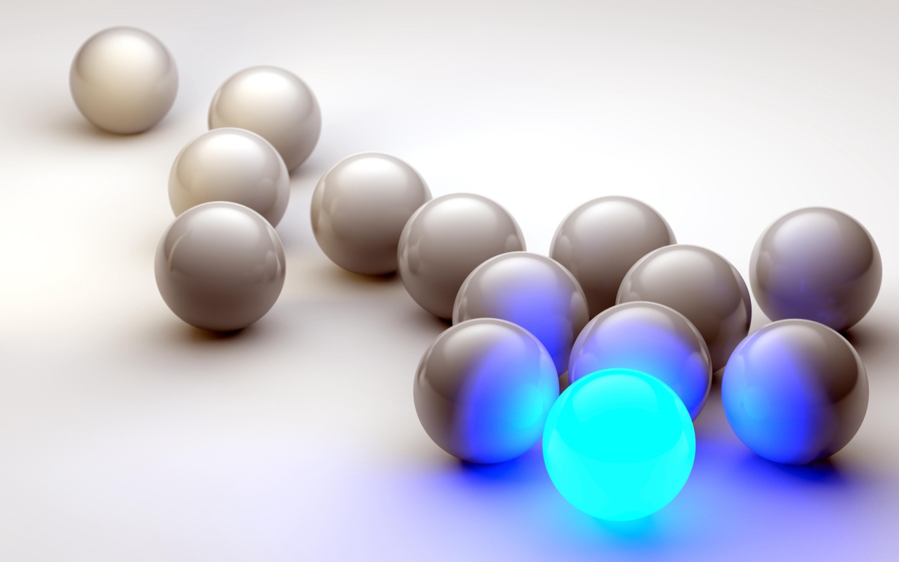 Много серых шаров с неоновым на сером фоне