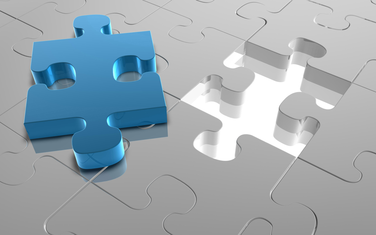 Голубой пазл на сером рисунке 