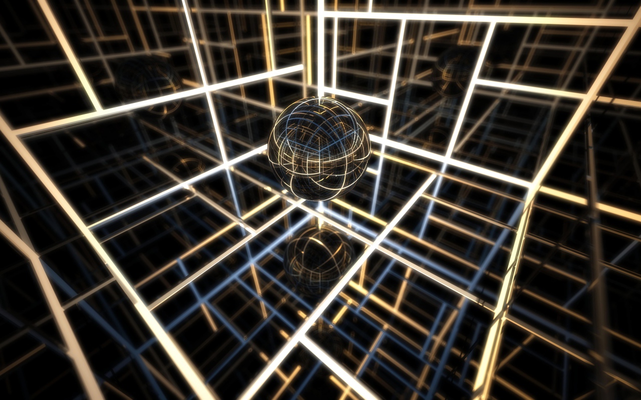 Прозрачный шар с комнате с неоновыми линиями