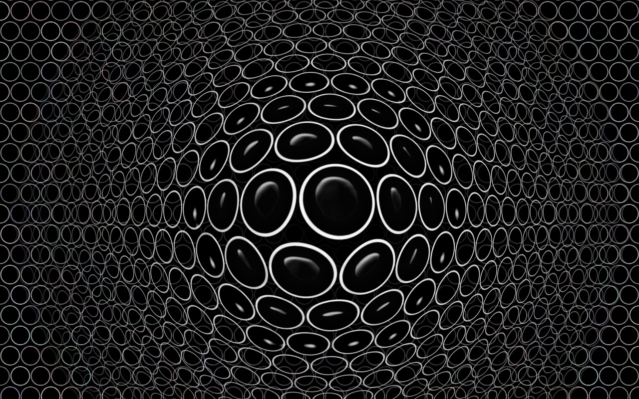 Белые круги на черном фоне 3д графика