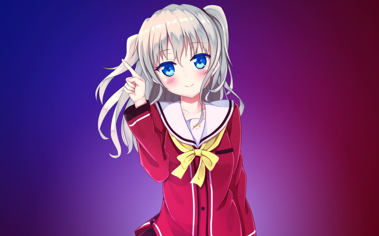 Девушка аниме Нао Томори с белыми волосами