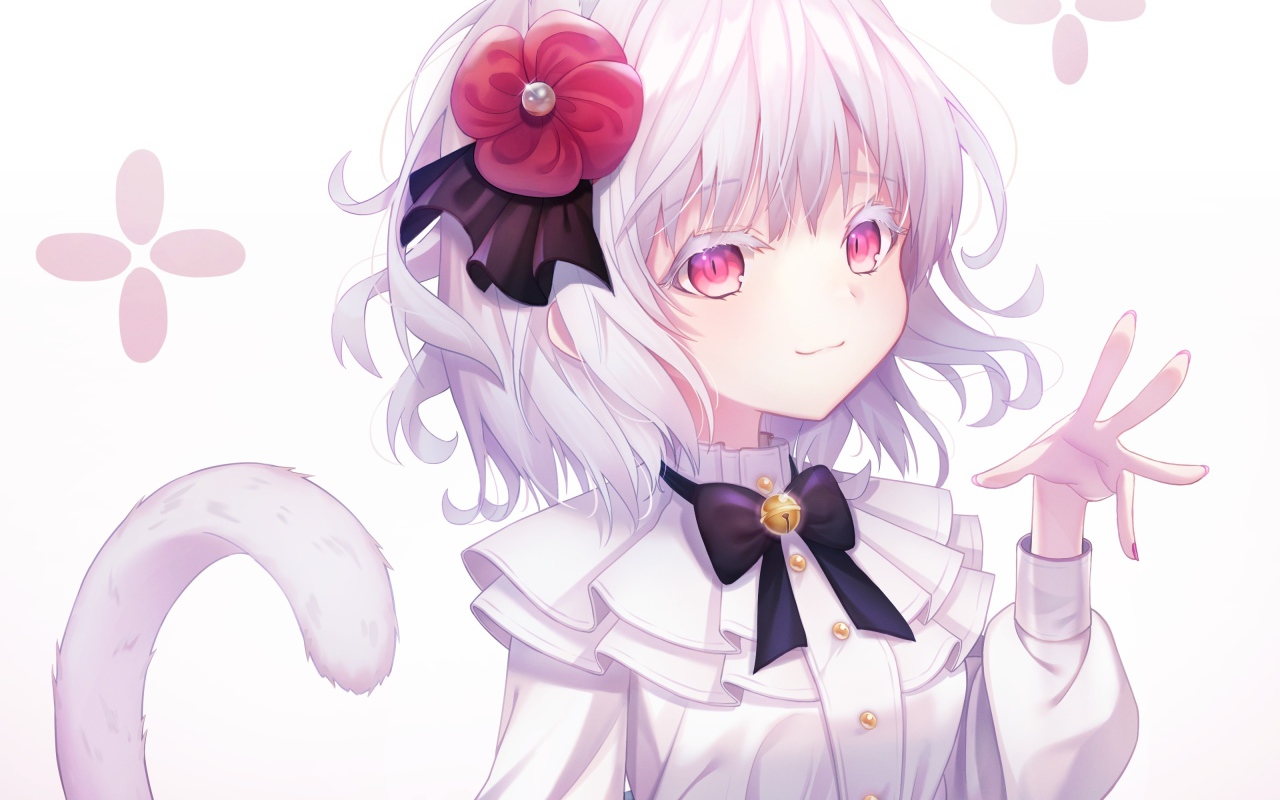 Девушка кошка аниме с цветком в волосах 