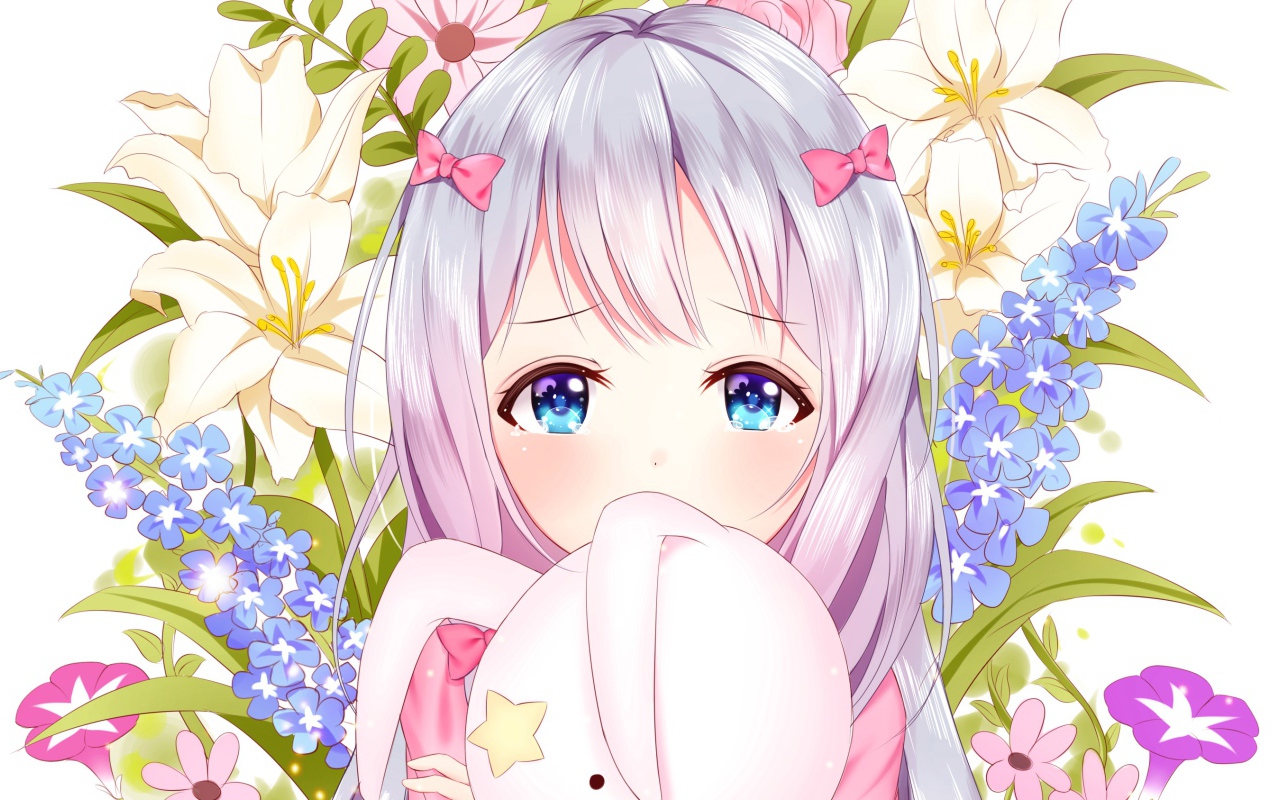 Красивая девушка аниме Эроманга-Сэнсэй с голубыми глазами