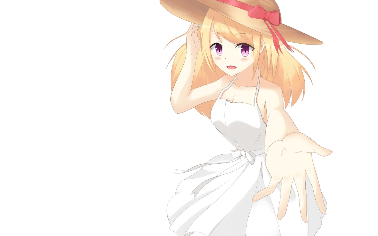 Девушка в белом платье со шляпой на голове аниме Оригинал