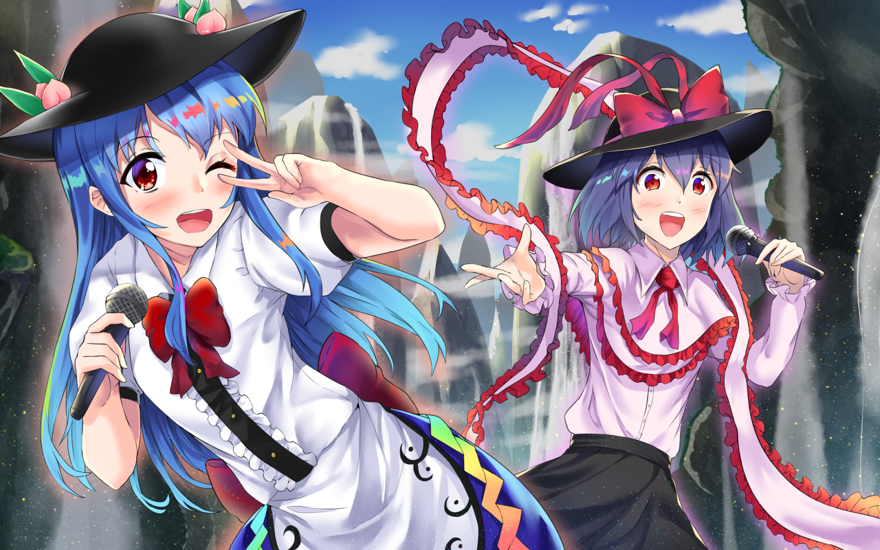 Две девушки Ику Нагаэ и Тэнси Хинанави персонажи аниме Тохо