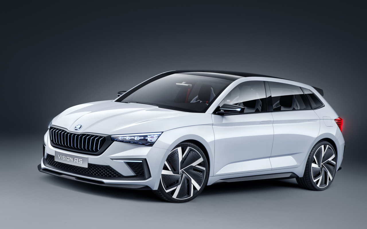White car Skoda Vision RS 2018 on a gray background