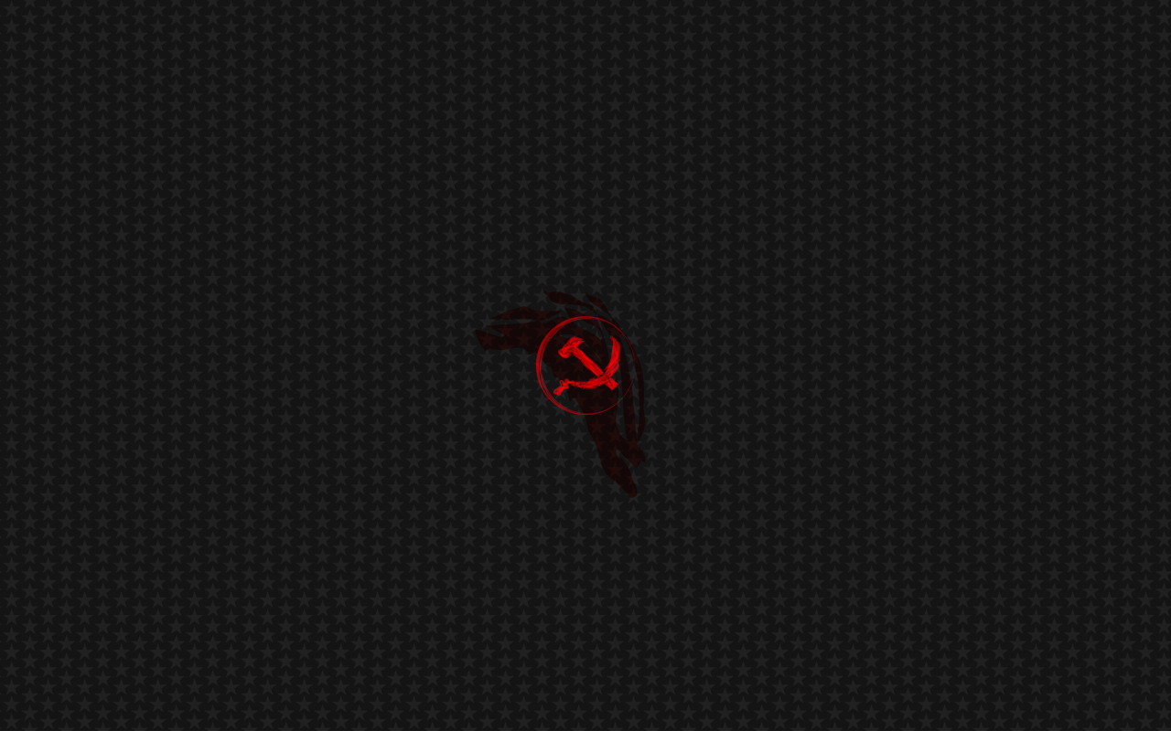 Красный серп и молот на сером фоне со звездами