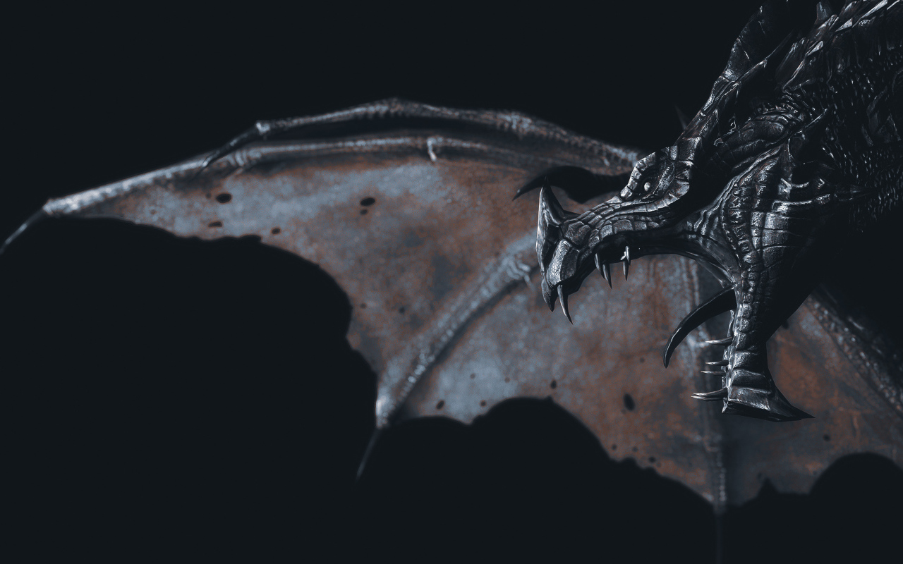 Черный железный фантастический дракон