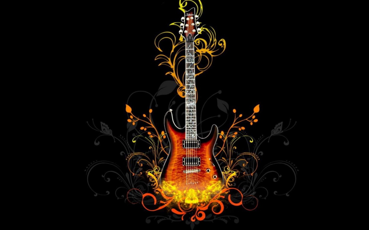 Guitar with a pattern on a black background