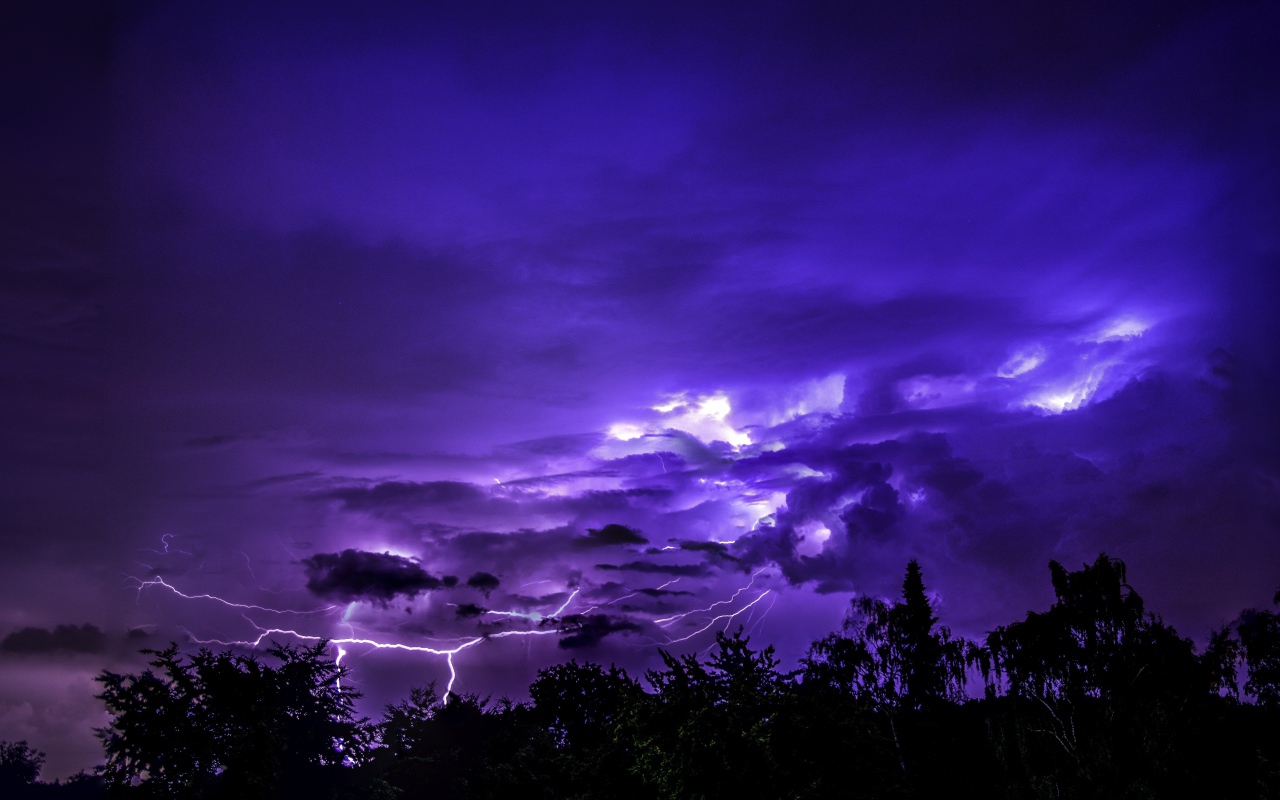White lightning in a beautiful purple sky