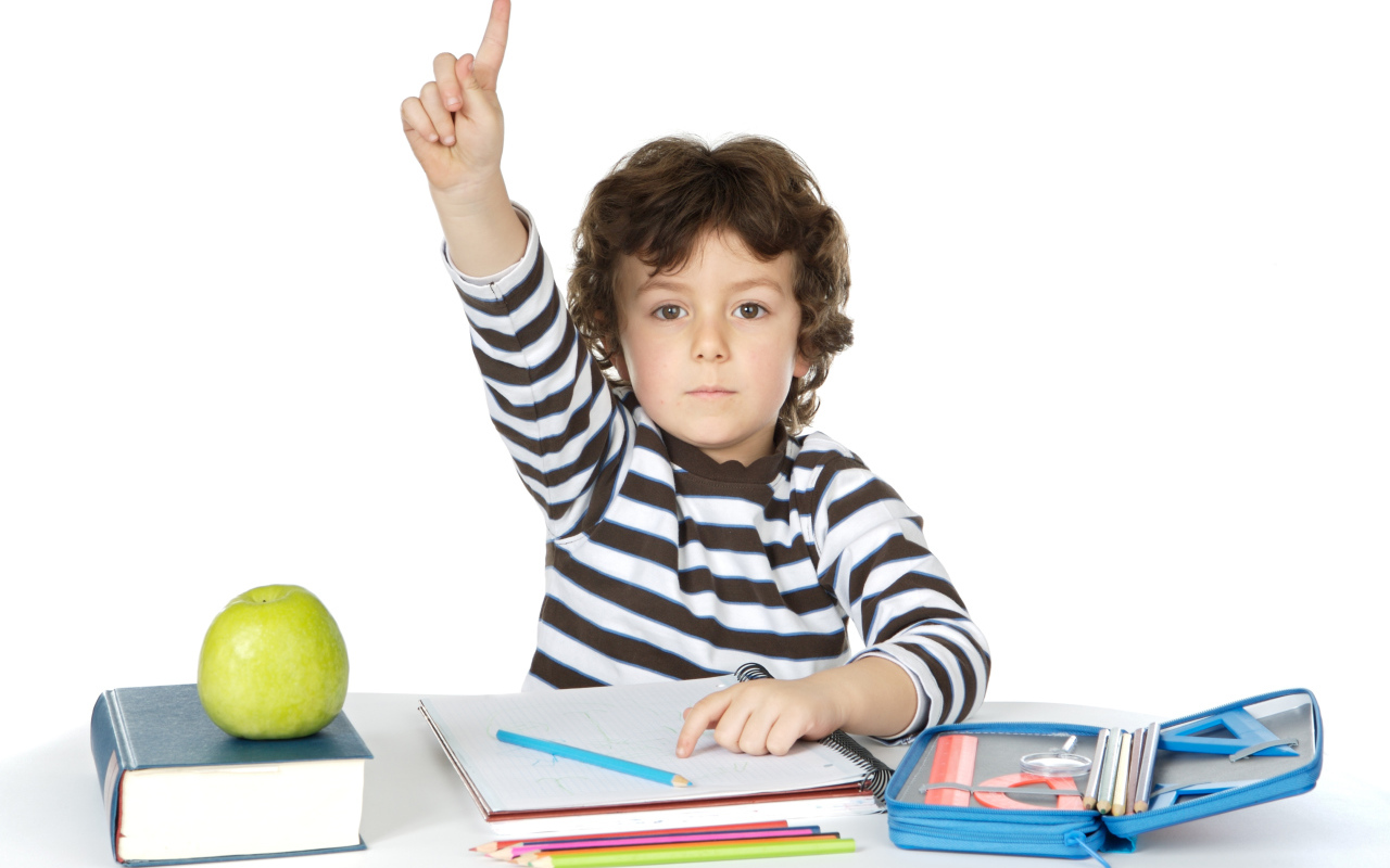Маленький мальчик школьник отвечает на уроке 