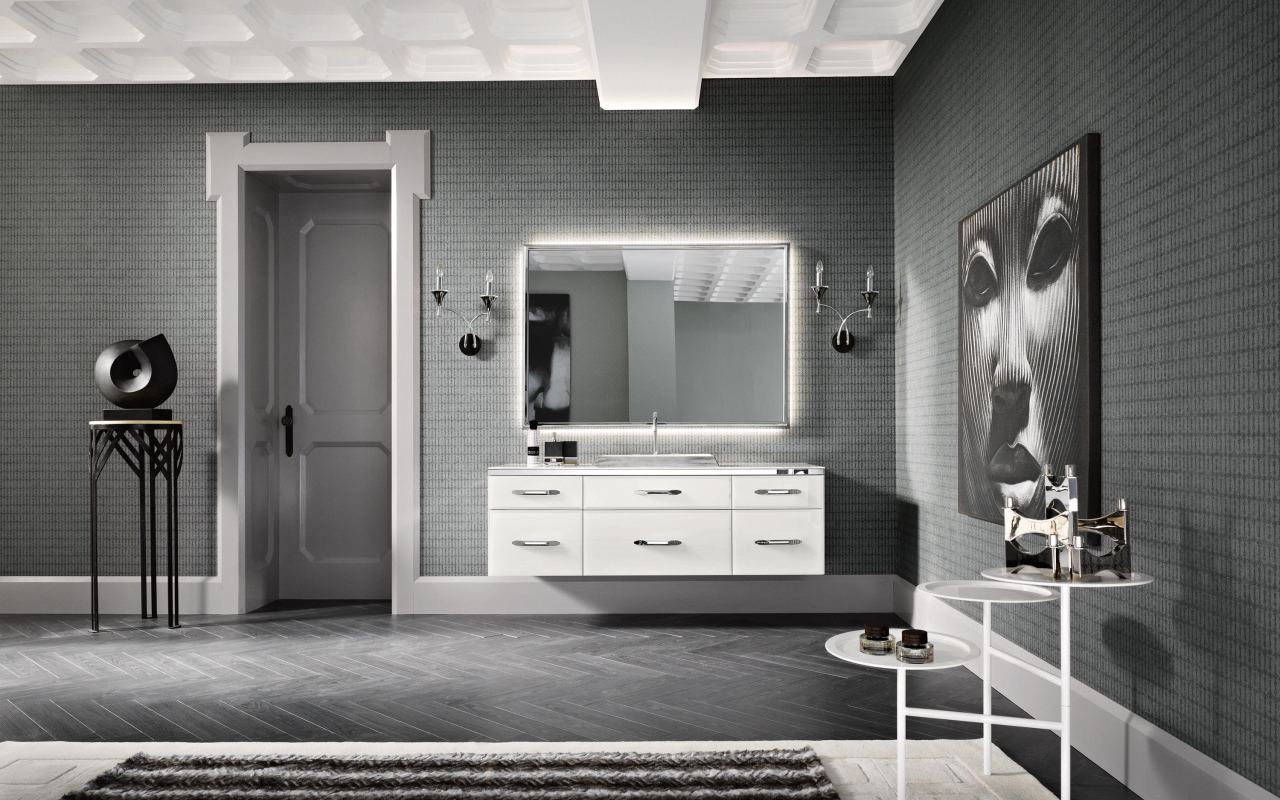 Серая комната в стиле минимализм