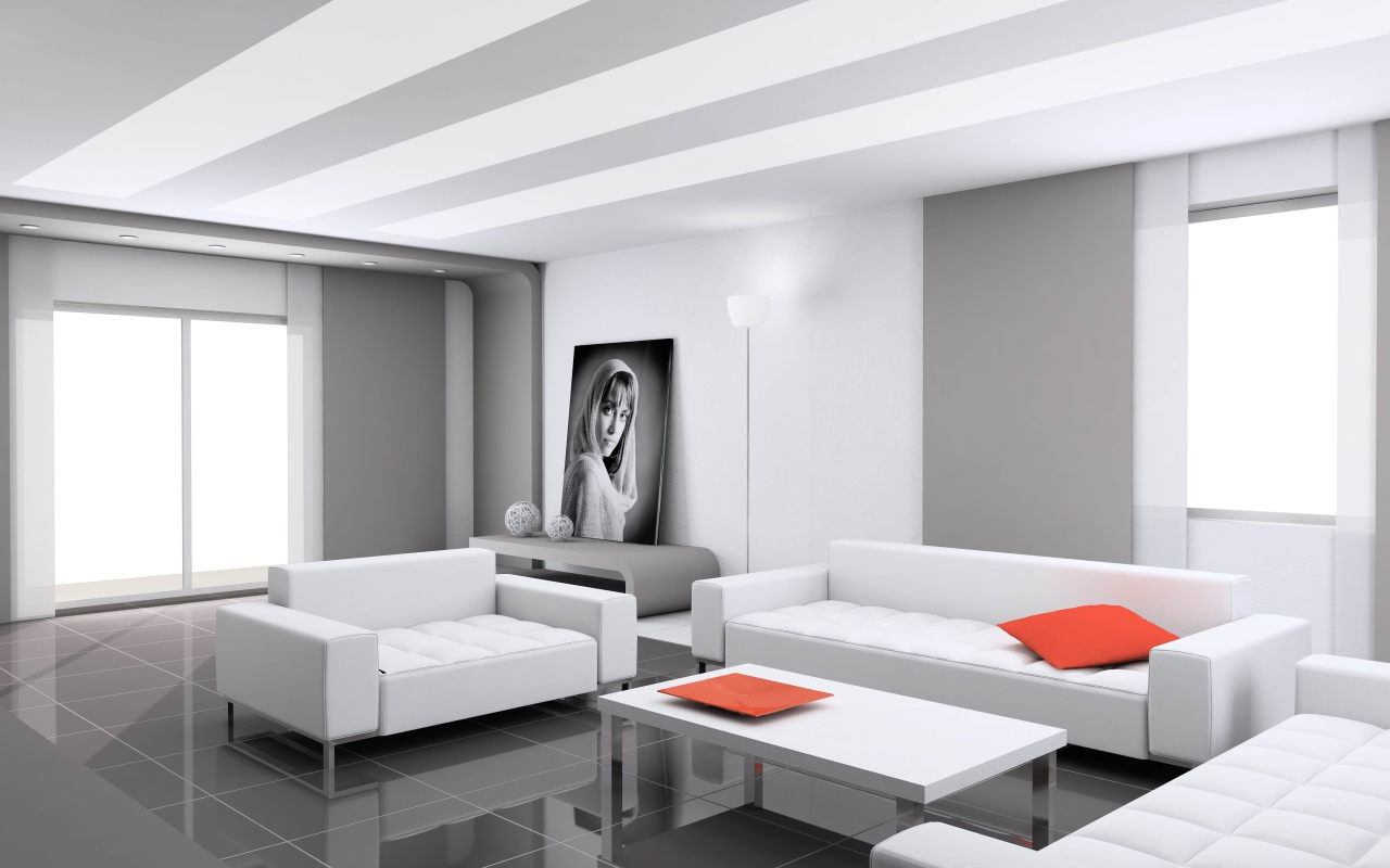 Гостиная комната в сером цвете в стиле минимализм