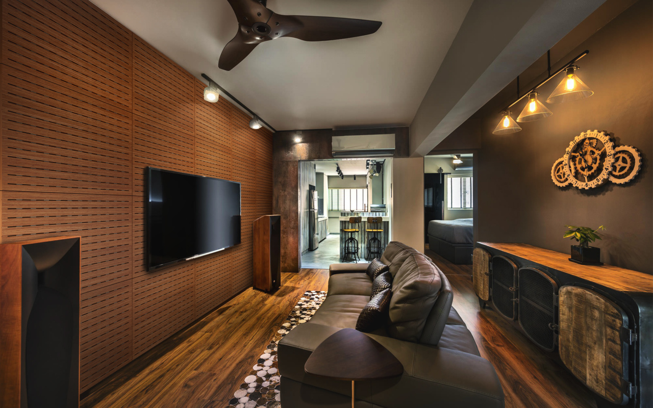 Стильная гостиная с коричневым интерьером