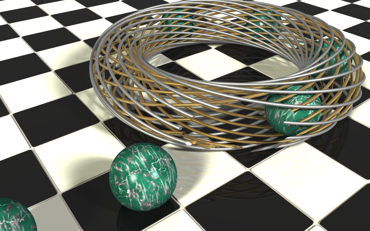 Шары в проволоке на шахматной доске