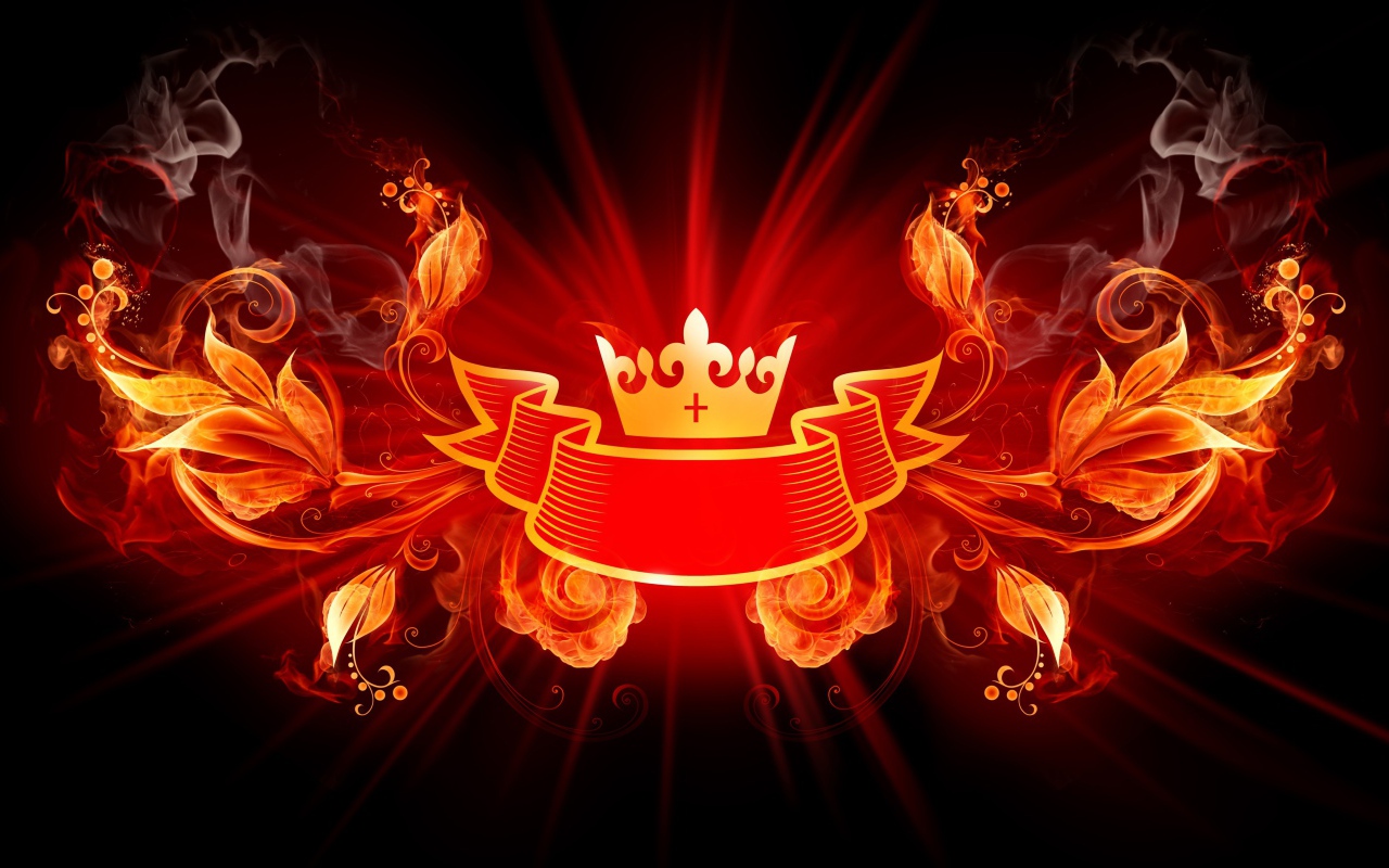 Логотип корона с лентой и огненными цветами