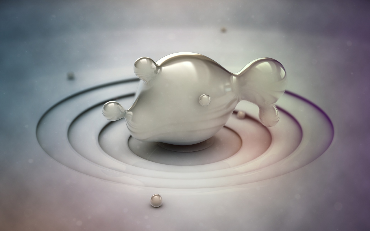 Фигура рыбы из серой субстанции, 3д графика