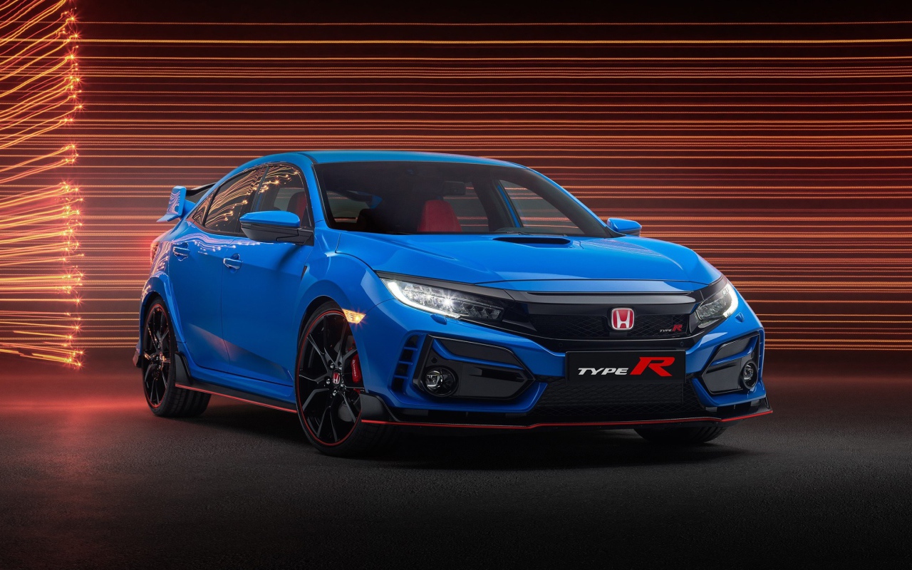Голубой автомобиль Honda Civic Type R 2020 года 