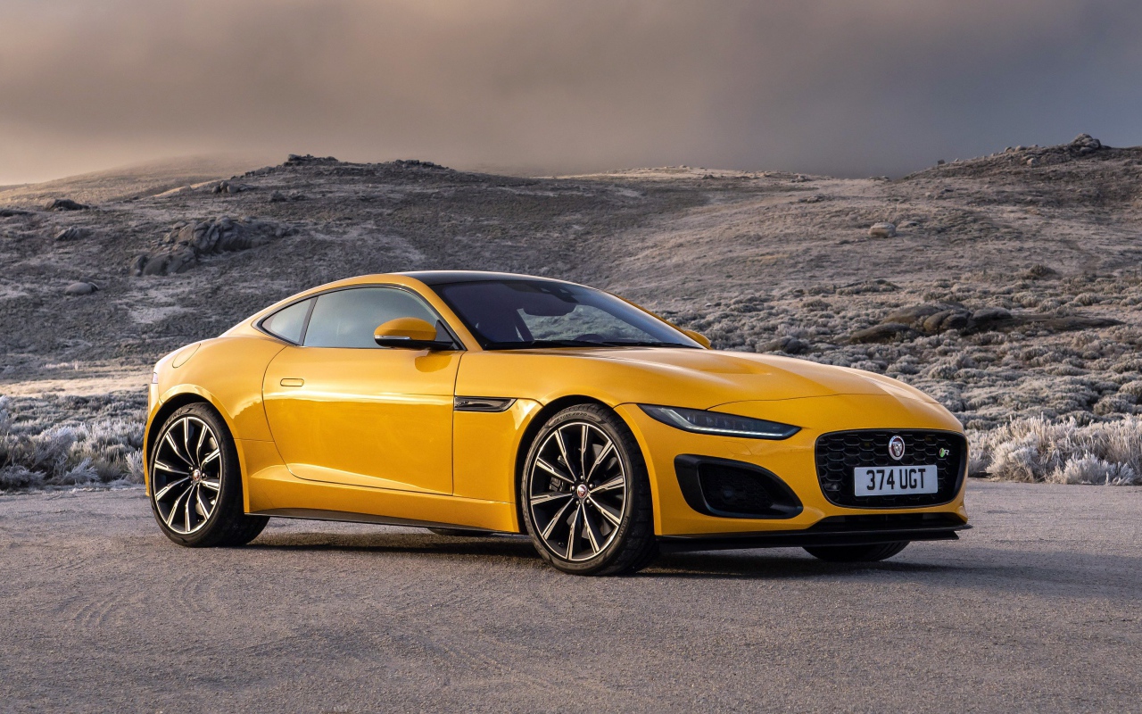 2020 Jaguar F-Type R Coupe yellow car in the hills