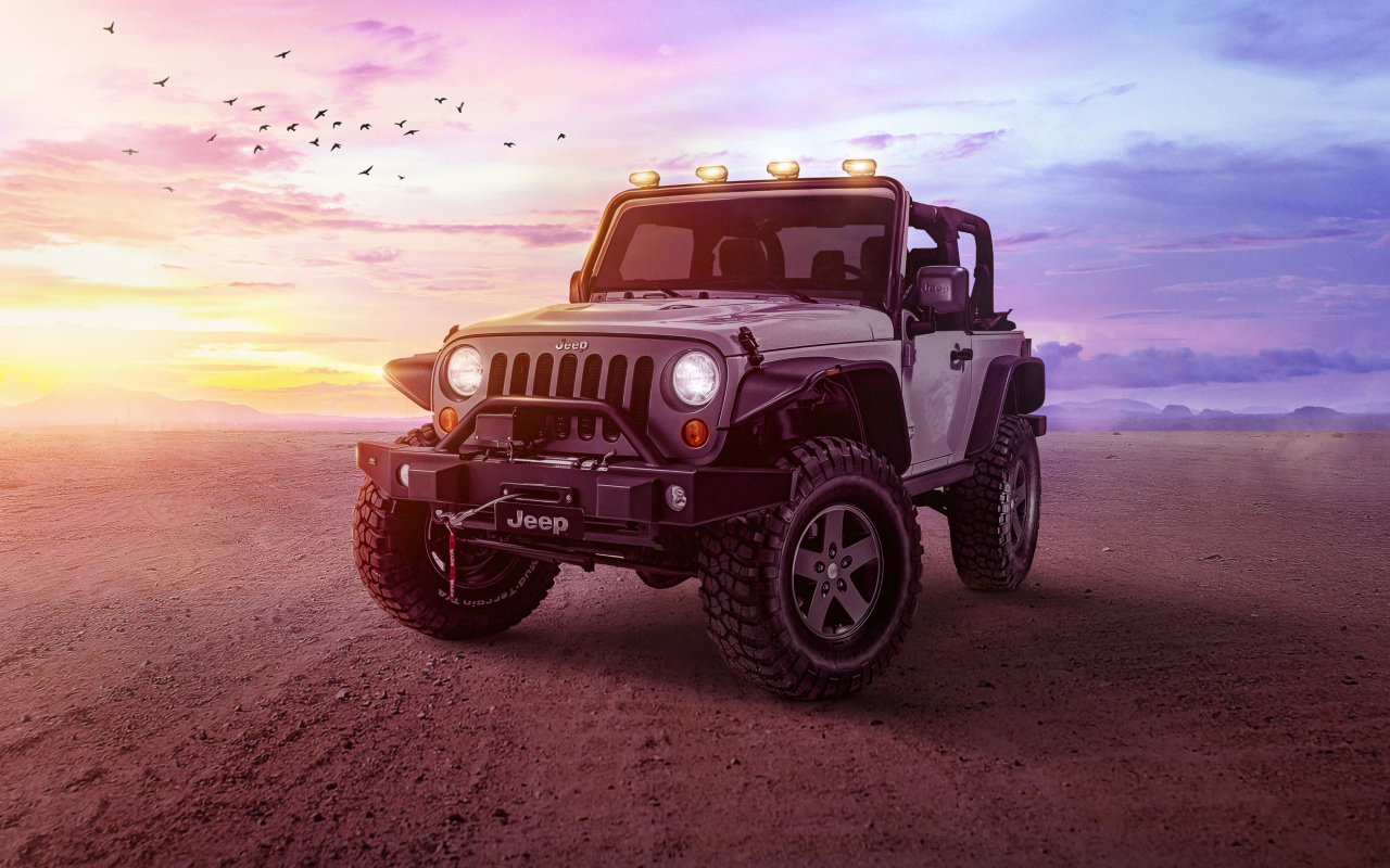 Внедорожник Jeep Wrangler на фоне неба 