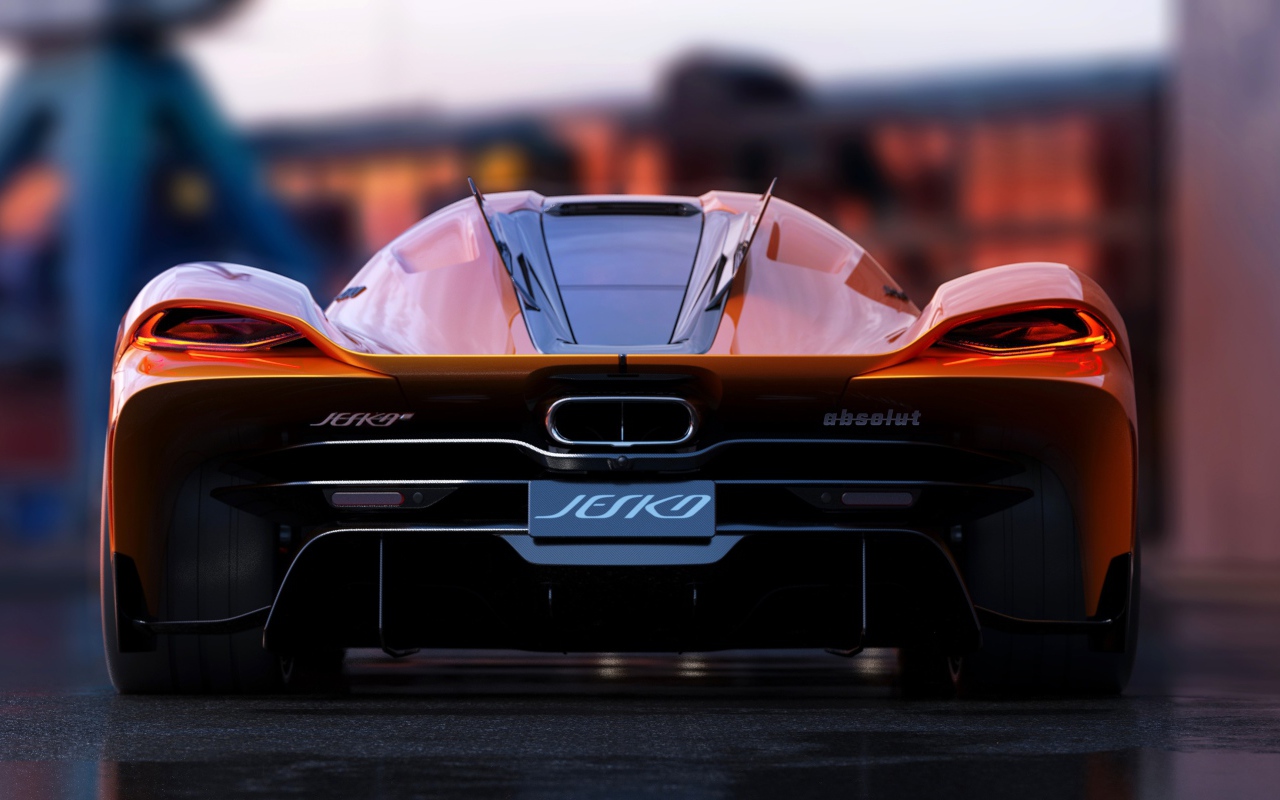 Быстрый автомобиль Koenigsegg Jesko Absolut 2020 года вид сзади