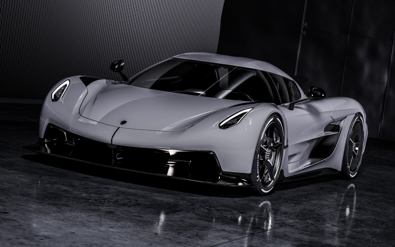 Серебристый автомобиль Koenigsegg Jesko Absolut 2020 года 