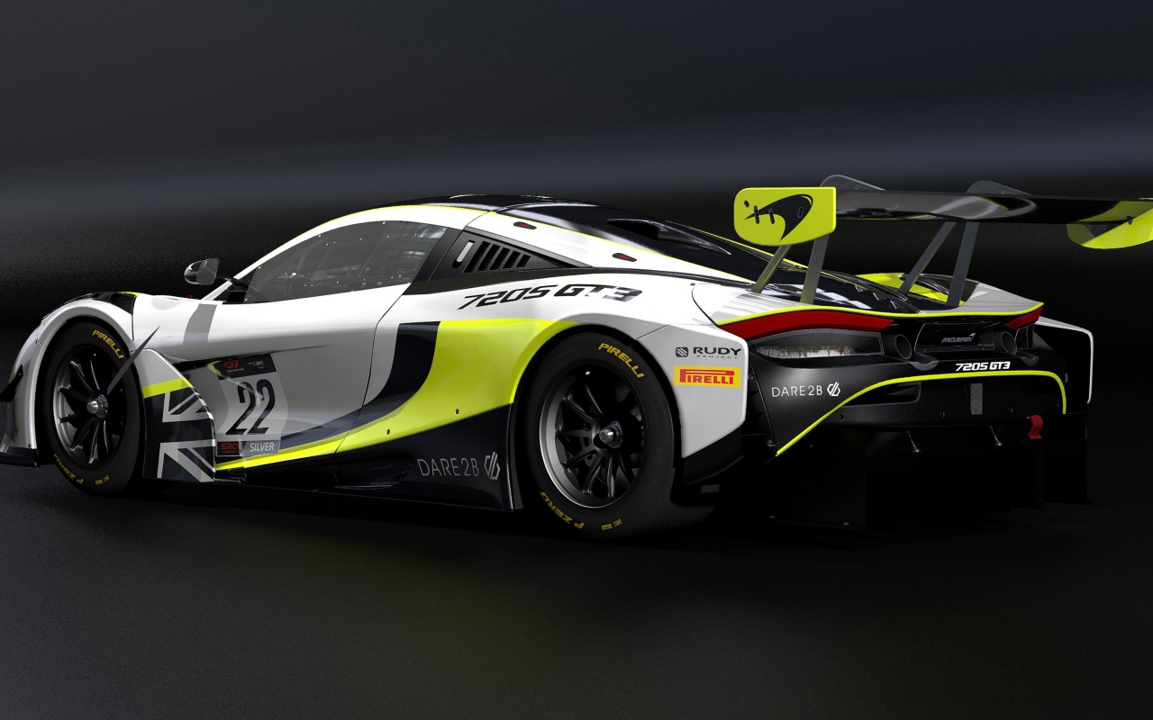 Гоночный автомобиль McLaren 720S GT3,  2020 года на сером фоне 