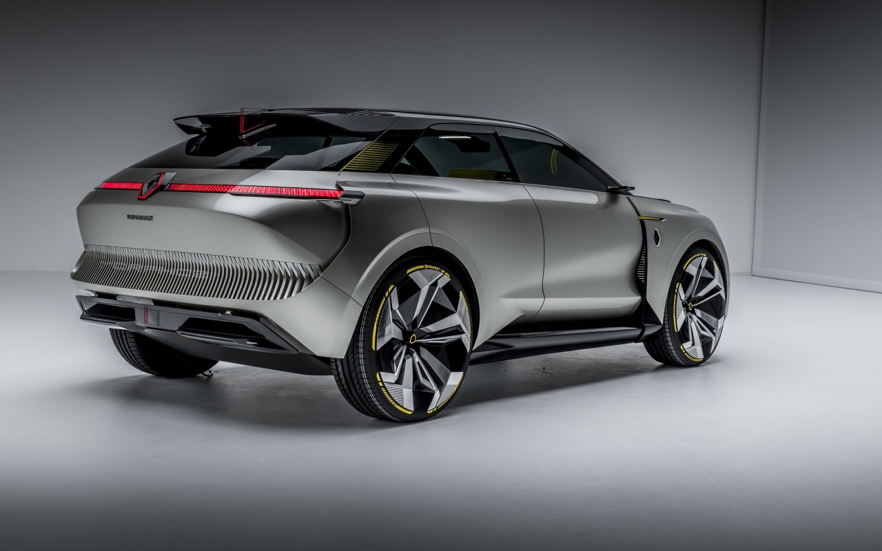 Серебристый автомобиль Renault Morphoz 2020 года вид сзади