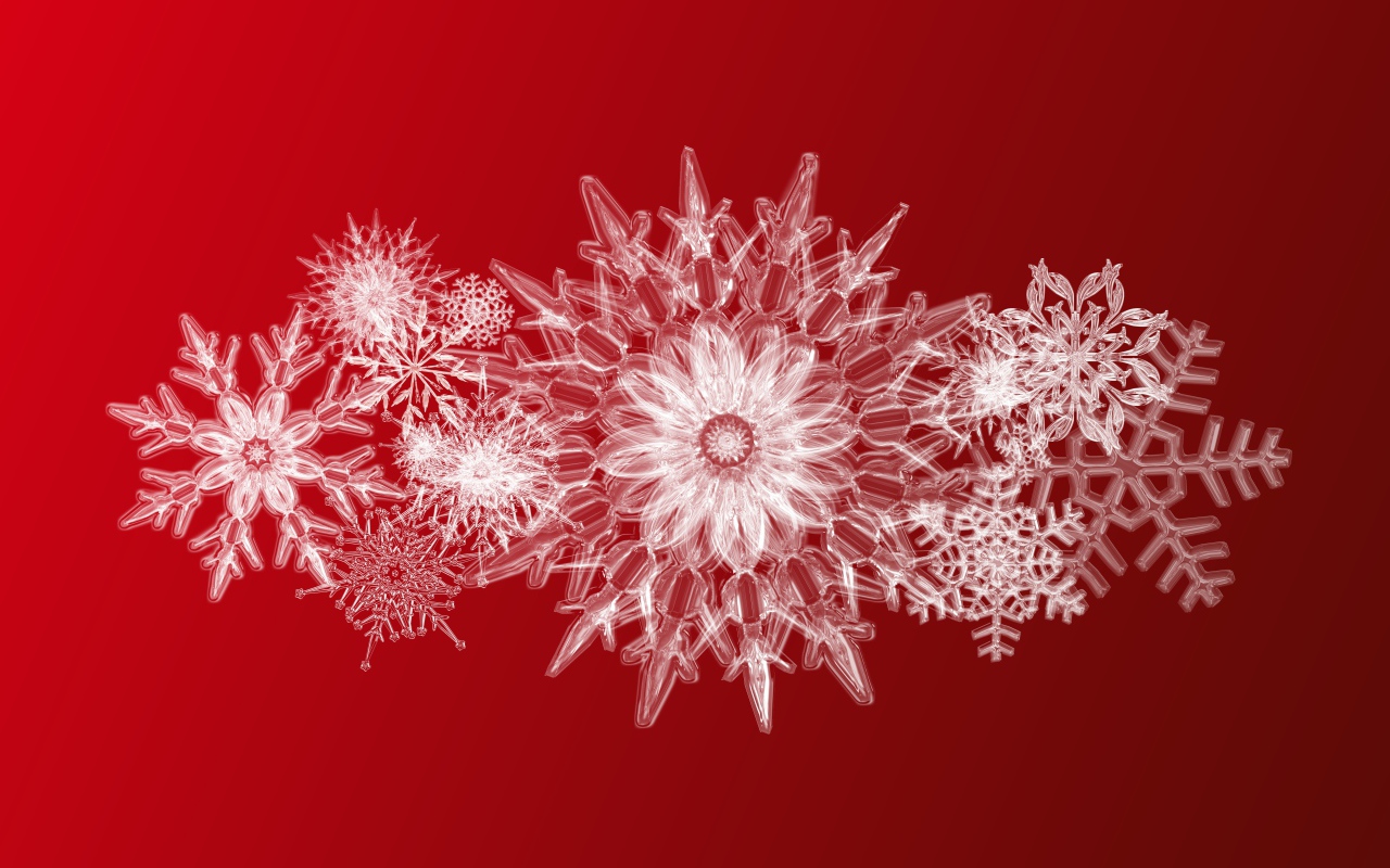 Красивые ледяные снежинки на красном фоне