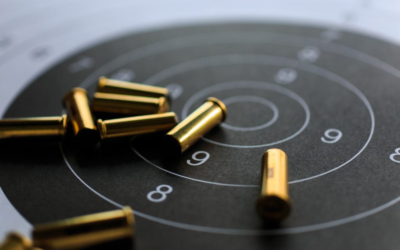 Мишень с патронами крупным планом 